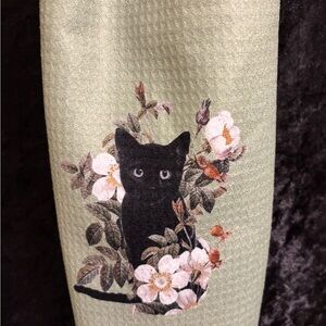STAY PUT Floral Cat Print Green Towel